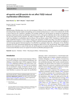 Αii-Spectrin and Βii-Spectrin Do Not Affect Tgfβ1-Induced Myofibroblast Differentiation