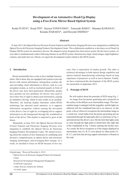 Development of an Automotive Head-Up Display Using a Free-Form Mirror Based Optical System