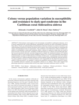 Colony Versus Population Variation in Susceptibility and Resistance to Dark Spot Syndrome in the Caribbean Coral Siderastrea Siderea