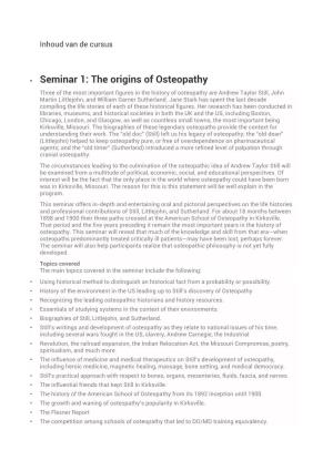 • Seminar 1: the Origins of Osteopathy