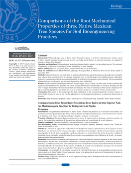 Abstract Comparaciones De Las Propiedades Mecánicas De Las Raíces De Tres Especies Nati- Vas Mexicanas Para Practicas De Bioin