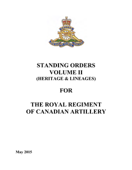 Standing Orders for the Royal Regiment of Canadian Artillery Volume Ii