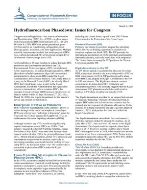 Hydrofluorocarbon Phasedown: Issues for Congress