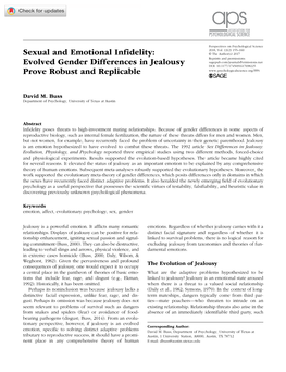 Sexual and Emotional Infidelity: Evolved Gender Differences In
