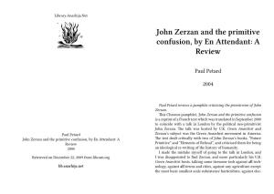 John Zerzan and the Primitive Confusion, by En Attendant: a Review