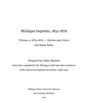 Michigan Imprints, 1851-1876