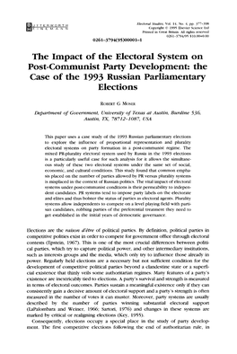 The Impact of the Electoral System on Post-Communist Party Development: the Case of the 1993 Russian Parliamentary Elections