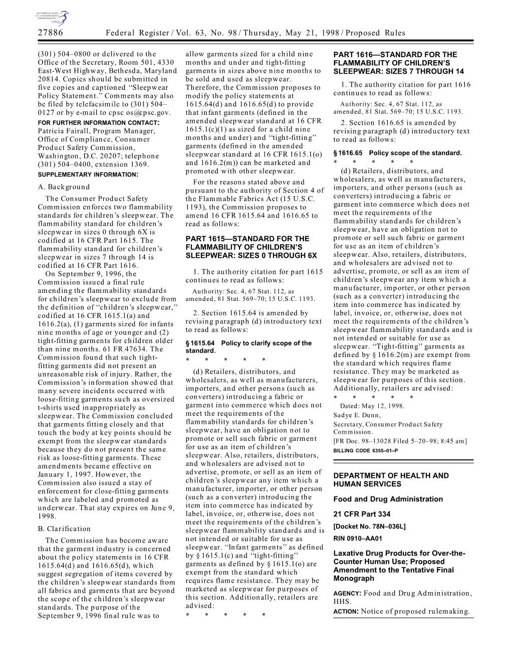 Federal Register/Vol. 63, No. 98/Thursday, May 21, 1998/Proposed Rules