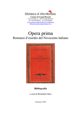 Opera Prima Romanzi D’Esordio Del Novecento Italiano