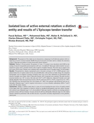 Isolated Loss of Active External Rotation: a Distinct Entity and Results of L'episcopo Tendon Transfer