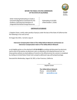 Before the Public Utilities Commission of the State of California Filed 08/18/21 04:59 Pm