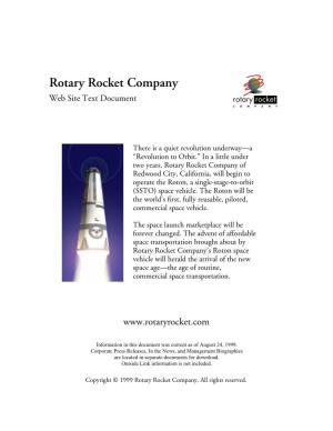 Rotary Rocket Company Web Site Text Document