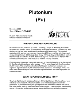 Plutonium (Pu) Fact Sheet