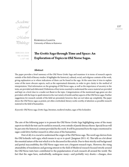 The Grettis Saga Through Time and Space: an Exploration of Topics in Old Norse Sagas