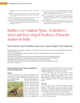 Baldness in Common Mynas Acridotheres Tristis and Rose-Ringed Parakeets Psittacula Krameri in India