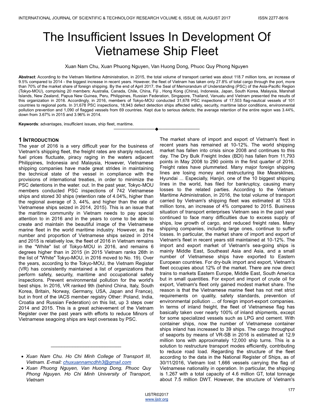 The Insufficient Issues in Development of Vietnamese Ship Fleet