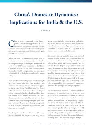 China's Domestic Dynamics: Implications for India & the U.S