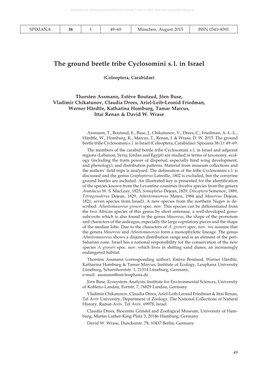 The Ground Beetle Tribe Cyclosomini S. L. in Israel