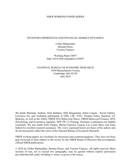 Nber Working Paper Series Investor Experiences And