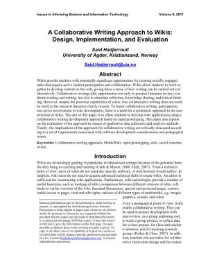 A Collaborative Writing Approach to Wikis: Design, Implementation, and Evaluation