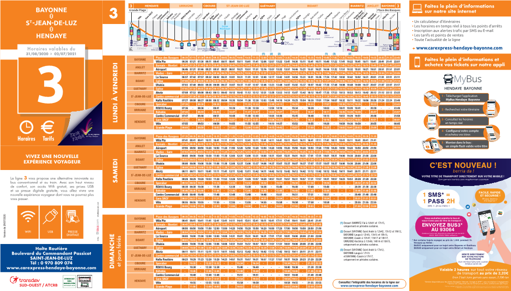 Ligne 3 Car Express Réseau Interurbain Assurant La Liaison Entre Le Nord Et Le Sud Pays Basque, Bayonne Hendaye
