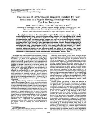 Inactivation of Erythropoietin Receptor Function by Point Mutations in a Region Having Homology with Other Cytokine Receptors OSAMU MIURA,'T JOHN L