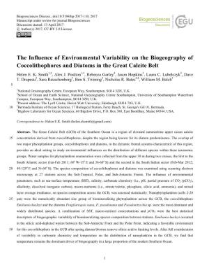 The Influence of Environmental Variability on the Biogeography of Coccolithophores and Diatoms in the Great Calcite Belt Helen E