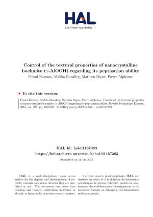 Control of the Textural Properties of Nanocrystalline Boehmite (-Alooh
