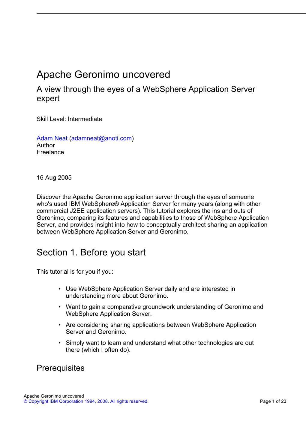 Apache Geronimo Uncovered a View Through the Eyes of a Websphere Application Server Expert