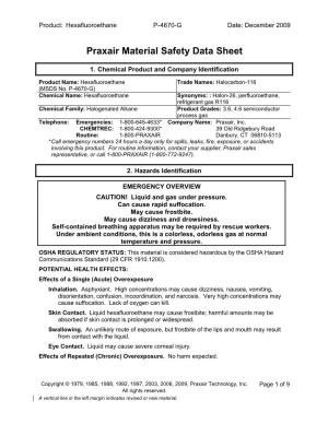 Praxair Material Safety Data Sheet