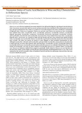 Taxonomic Status of Lactic Acid Bacteria in Wine and Key Characteristics to Differentiate Species