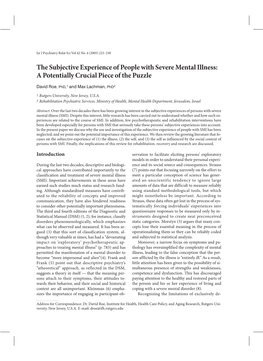 The Subjective Experience of People with Severe Mental Illness: a Potentially Crucial Piece of the Puzzle