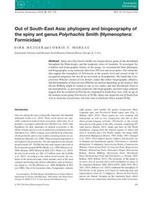 Phylogeny and Biogeography of the Spiny Ant Genus Polyrhachis Smith (Hymenoptera: Formicidae)
