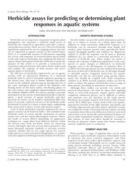 Herbicide Assays for Predicting Or Determining Plant Responses in Aquatic Systems