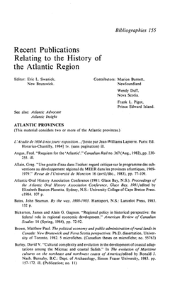 Recent Publications Relating to the History of the Atlantic Region