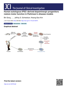 Human Autologous Ipsc–Derived Dopaminergic Progenitors Restore Motor Function in Parkinson’S Disease Models