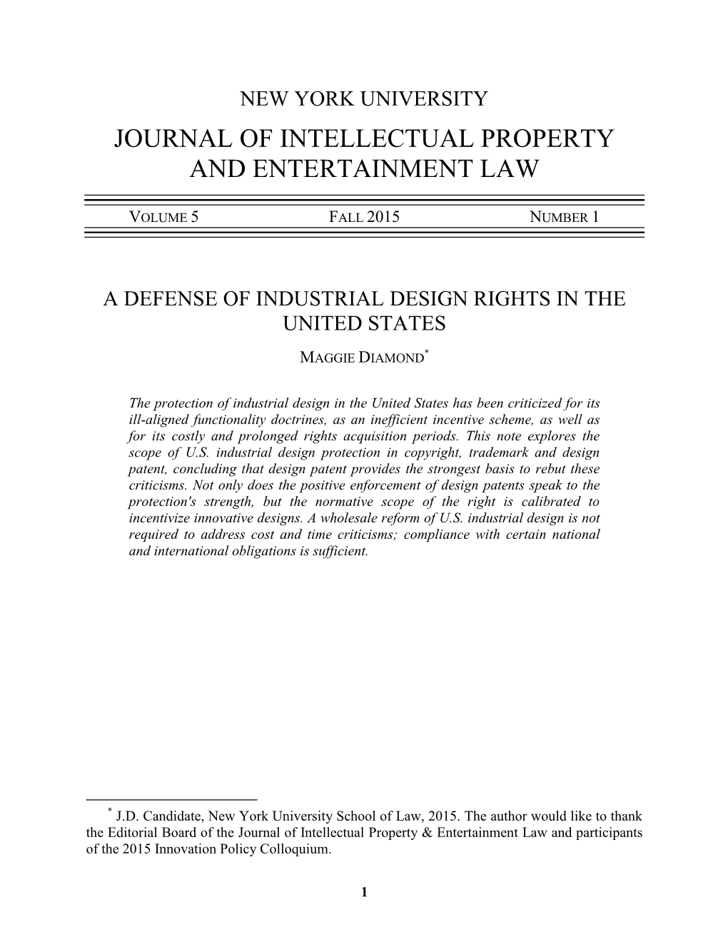 Journal of Intellectual Property and Entertainment Law