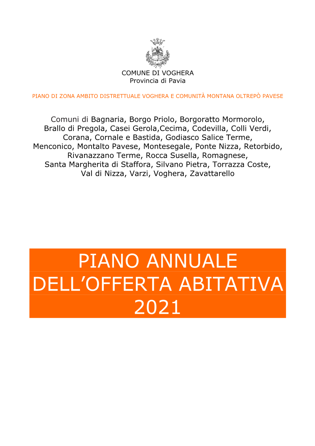 Piano Annuale Dell'offerta Abitativa 2021