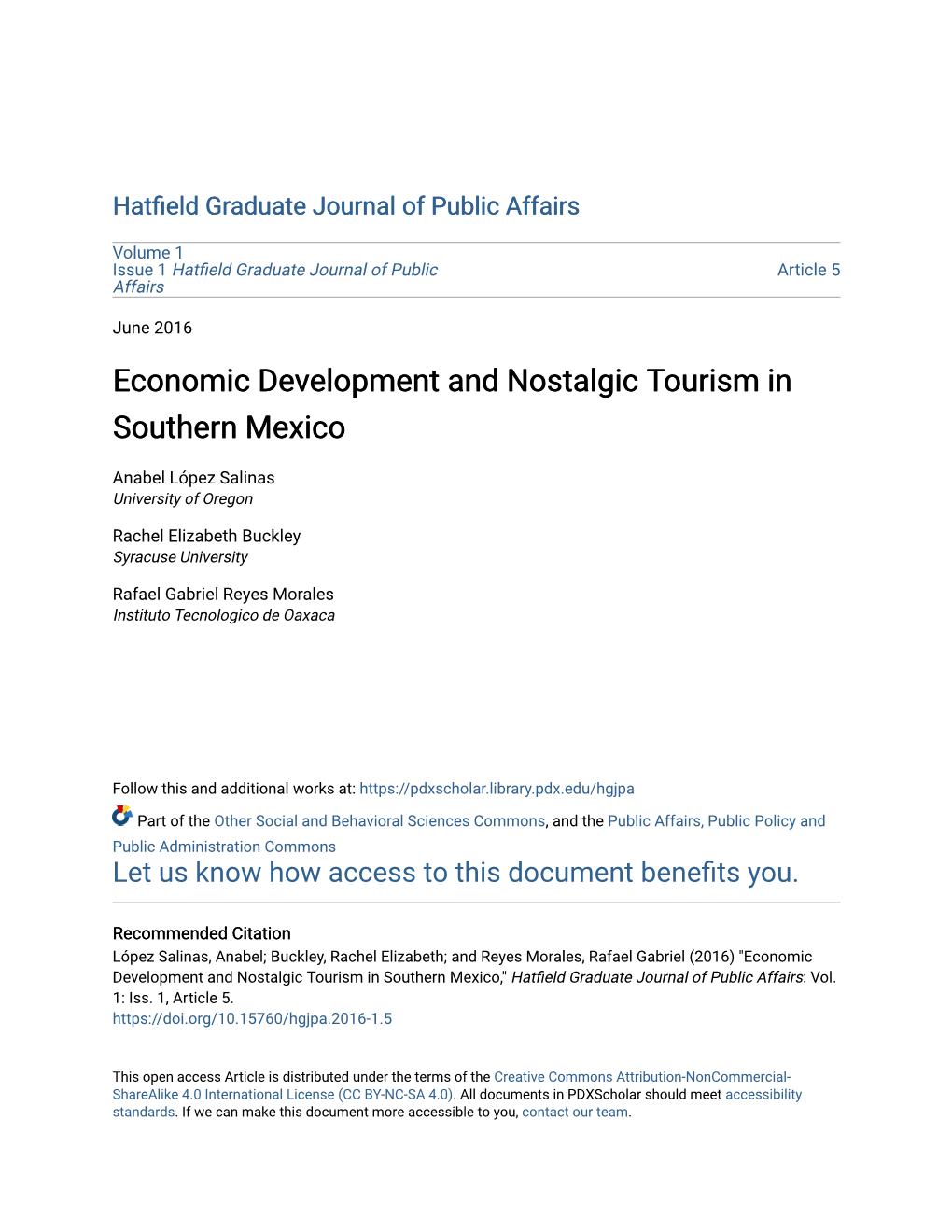 Economic Development and Nostalgic Tourism in Southern Mexico