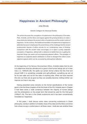 Happiness in Ancient Philosophy