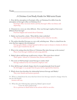 Christmas Carol Study Guide W/Answers