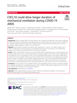CXCL10 Could Drive Longer Duration of Mechanical Ventilation During COVID-19 ARDS