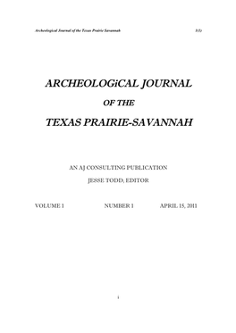 Archeological Journal of the Texas Prairie-Savannah 2011