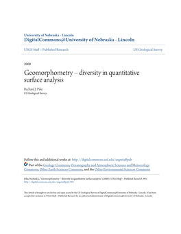 Geomorphometry – Diversity in Quantitative Surface Analysis Richard J