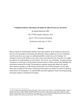 Understanding the Role of Debt in the Financial System1