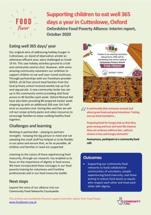 Supporting Children to Eat Well 365 Days a Year in Cutteslowe, Oxford Oxfordshire Food Poverty Alliance: Interim Report, October 2020