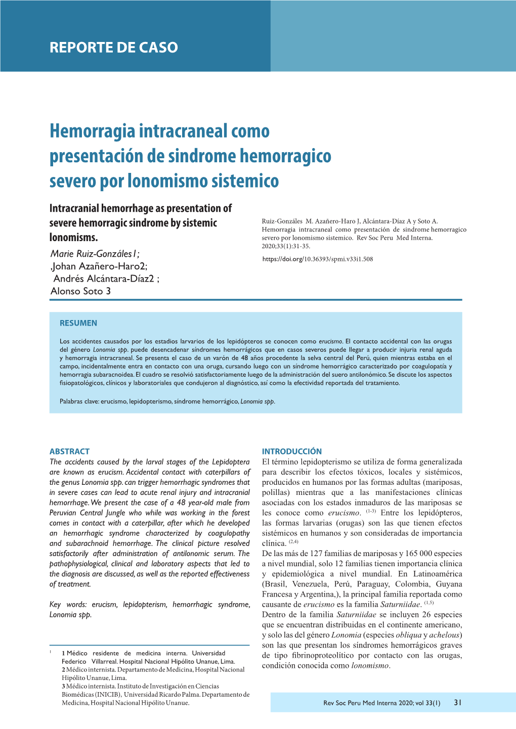 Hemorragia Intracraneal Como Presentación De Sindrome