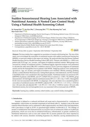 Sudden Sensorineural Hearing Loss Associated with Nutritional Anemia: a Nested Case–Control Study Using a National Health Screening Cohort