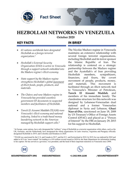 HEZBOLLAH NETWORKS in VENEZUELA October 2020 KEY FACTS in BRIEF