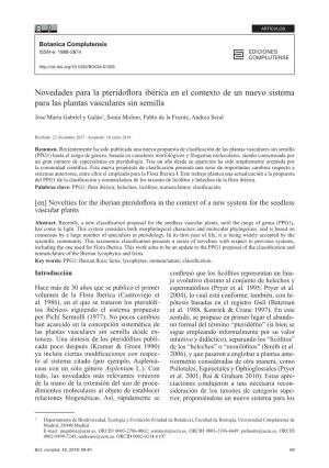 Novedades Para La Pteridoflora Ibérica En El Contexto De Un Nuevo Sistema Para Las Plantas Vasculares Sin Semilla